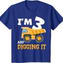 Kids Three 3yr 3rd Birthday Construction Boy 3 Years Old T-Shirt 3T