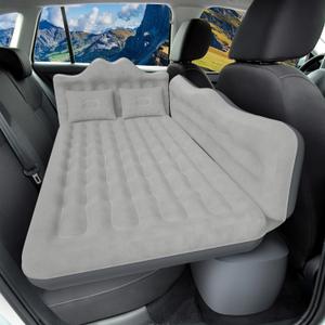 Car Air Mattress, Inflatable SUV Truck Air Mattress Back Seat Camping Bed Thickened Car Sleeping Pad for Travel, Car Bed SUV Mattress with Air Pump 2 Pillows (Ash Grey)