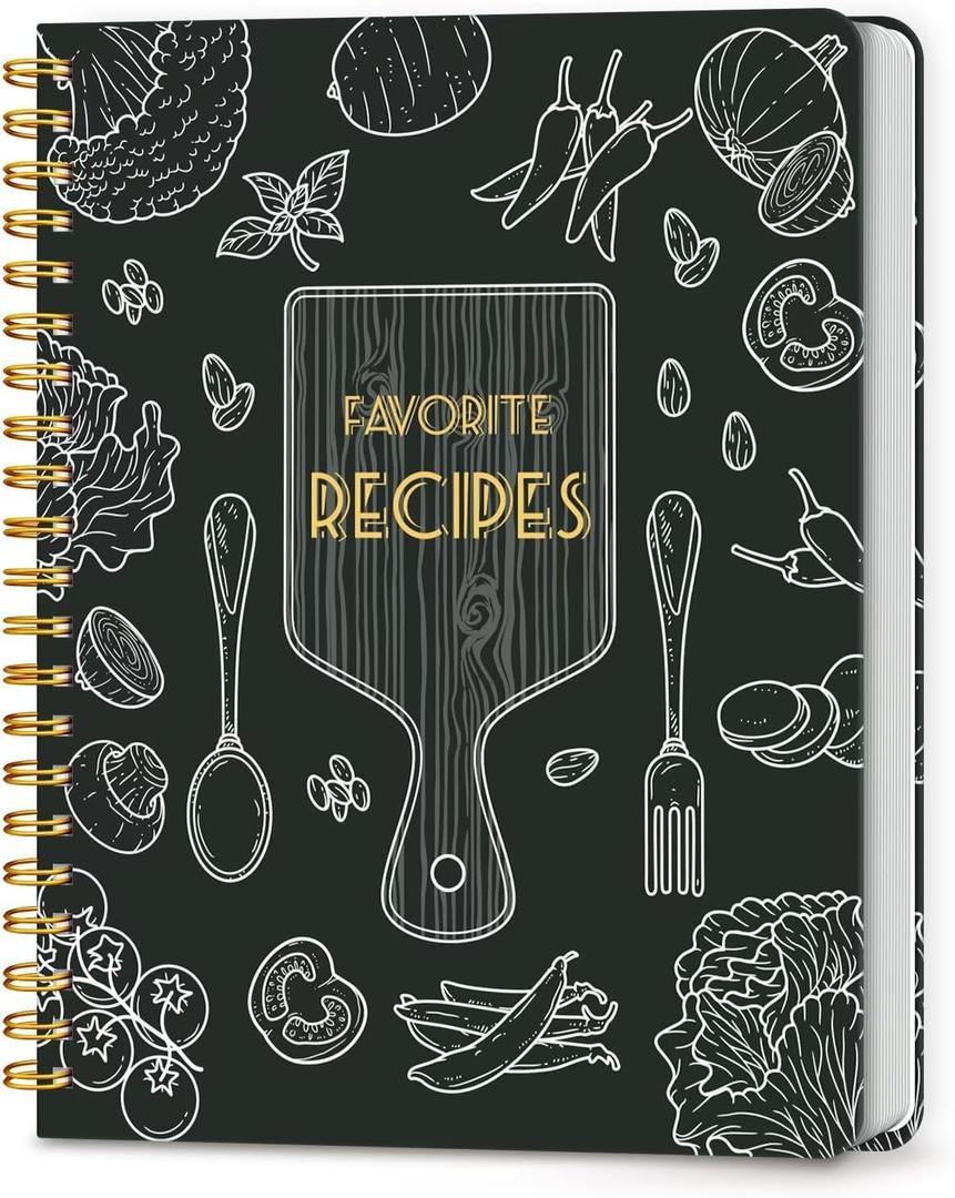LuBudingJoy Blank Recipe Notebook to Write in Your Own Recipes, Full Page Sprial Hardcover Personal Recipe Organise, Recipe Journal Hold 140 Recipes (Black) (8.5" x 11")