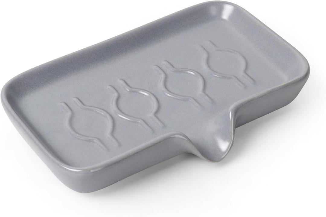Soap Dish, Ceramic Bar Soap Holder with Self Draining Design, Gray Soap Dish with Drainage for Bathroom Sink, Shower, or Kitchen Countertop  ANTIS'S HOME