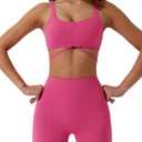 ABOCIW Workout Sets for Women 2 Piece Twist Front Halter Sports Bras High Waist Biker Shorts Exercise Gym Yoga Outfit (Small, Y-hot Pink)