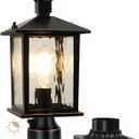 Dusk to Dawn Outdoor Post Light, Hardwired Oil-Rubbed Bronze Pole Lantern with Pier Mount Base, Water Ripple Glass, Waterproof Lamp Post Light Fixture for Driveway, Pathway, Garden, 1 Pack