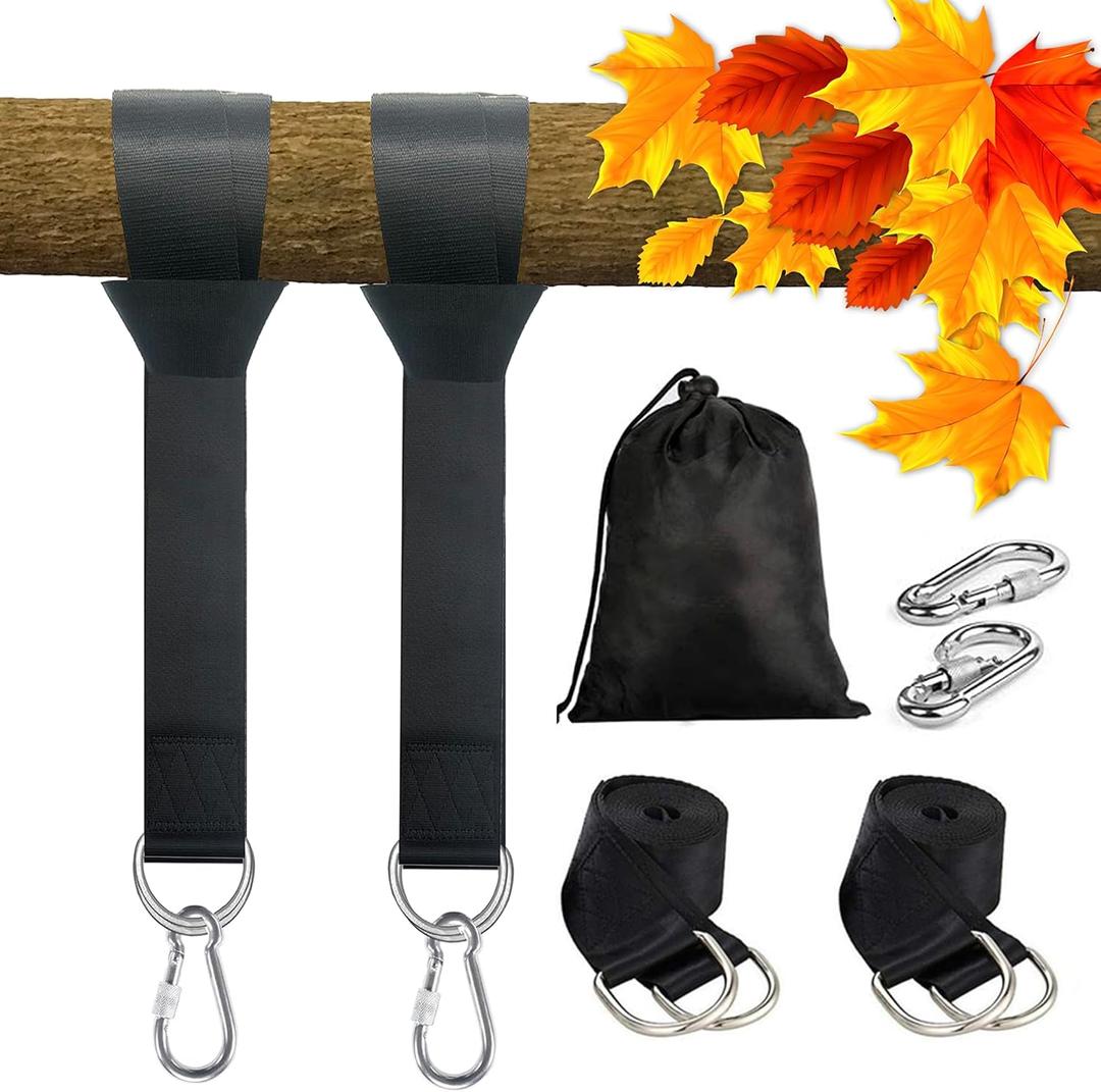Tree Swing Hanging Straps Kit 4Ft, Robust, Reliable, and Flexible - Supports up to 2000 lbs - Effortless Setup with Sturdy Carabiners - Ideal for Hammocks, Swings, and Beyond (Black, 4FT)