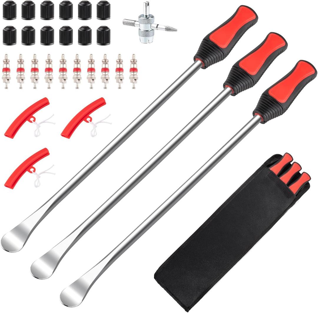 15" Tire Spoons Kit, Tire Changing Tool for Motorcycles, Dirt Bikes, Lawn Mowers and More, 29PCS Tire Removal Tool Set, with Tire Spoon, Rim Protector, Valve Tool, Valve Cover and Valve Core