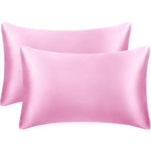 EXQ Home Silky Satin Pillowcase for Hair and Skin,Soft Cooling Pillow Cases Queen Size Set of 2 Satin Pillow Case with Envelope Closure Pink