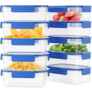 10-Pack Food Storage Containers with Airtight Leakproof Lids, BPA-Free Meal Prep Containers for Microwave/Dishwasher/Freezer, Blue, 47.3oz Each