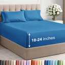 Extra Deep Queen Sheet Set - 4 Piece Breathable & Cooling Bed Sheets - Easily Fits 18 to 24 inch Mattress - Ultra Soft, Wrinkle & Fade Free w/ Extra Deep Pockets - Hotel Luxury Bedding - Denim Blue