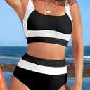 Herseas Women 2 Piece High Waisted Bikini Sets Colorblock Sporty Swimsuits Wide Straps Bathing Suit 2026 Summer Swimwear (XL)