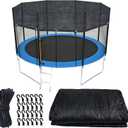 Upgraded Trampoline Cover 12FT Round Heavy Duty Sunblock Cloth Black Top Sun Shade & Leaf Protection Mesh Tarp with 49FT Elastic Cord & Plastic Hooks for Outdoor Backyard Playground(Tent Only)