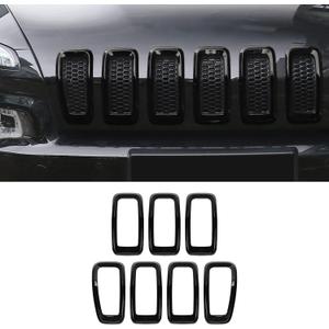 Front Grill Inserts Grille Cover Frame Trims for 2014-2018 Jeep Cherokee (black)