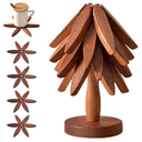 Wooden Trivets for Hot Dishes - Trivet Tree, Tree Coasters, Decorative Shape Set, 4 Coasters + 1 Stand, Walnut Foldable Hot Plate Holder for Pots, Pans, Bowls, Teapots