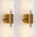 KUZZULL Wall Sconces Set Of Two Brushed Brass Gold Wall Mounted Lamp Indoor Sconces Wall Lighting With Stripped Glass Shade Mode