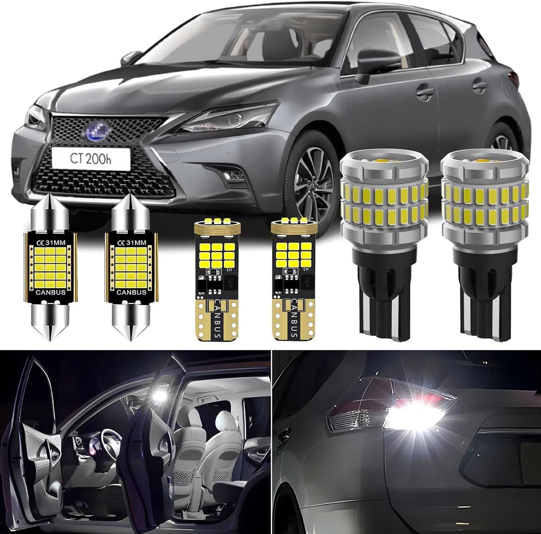 14 Pieces Interior LED Lights Kit + Back Up Reverse Lights for Lexus CT200h 2011 2012 2013 2014 2015 2016 2017 2018 2019 2020 White 6000K LED Interior Bulbs Package + License Plate Light, Install Tool (Interior LED Lights Kit+Back Up Lights)