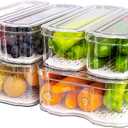 Fridge Organizers and Storage, 6 Pack Clear Freezer Organizer Bins with Lids for Kitchen, Pantry, Refrigerator, Food, Fruit, Vegetable Storage (6 Bins (No Pull-out Drawer))