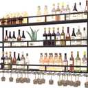 Large Heavy Duty 39in Wine Rack with LED Wall Mounted Bottle Glass Holder Under Shelf, 3-Tiers Liquor Floating Shelves Display Storage Organizer Hanging Long Stemware Goblet Metal for Home Bar (39"x 9.8"x 35", Black)