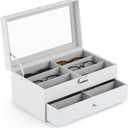 CO-Z Sunglasses Organizer with 12 Slots, Leather Eyeglasses Storage Box for Women Men, 2 Story Lockable Display Case for Multiple Glasses, Sunglasses Jewelry Collection Holder with Drawer, White