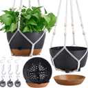 3 Pack 8/10/12 Inch Hanging Planters for Indoor Plants with Self-Watering Includes Hanging Pots for Plants, Outdoor Hanging Flower Pots with Drainage, and 2 Types of Hanging Baskets Hangers (Black)