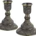 OwnMy Set of 2 Taper Candle Holders Vintage Metal Pillar Candlestick Holders 4H, Elegant Brass Candle Stick Holders Decorative Candelabra Set for Dining Table Centerpieces Wedding, Antique Bronze