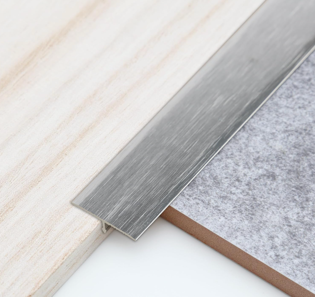 Trimold 3Pcs Aluminum T Molding Trim & Floor Transition Strips, Flat Divider Strip for Door Threshold and Joining Flooring Gaps of Laminate Planks Tile (35.4 x 1.6 In, Silver)