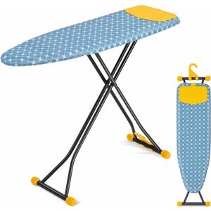 APEXCHASER Ironing Board with Iron Rest, Compact and Space Saver Iron Board, Extra Thick Cover, Height Adjustable, Wall Mount & Closet Hanger 13x43 Yellow