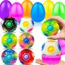 6 Pack 3.8'' Jumbo Easter Eggs with SpinMaster Rainbow Balls - 3D Magic Cube Brain-Boosting Toys for Kids Ages 6-12, Fidget Toys, Easter Basket Stuffers, Egg Hunt Prizes & Sensory Party Favors