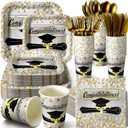 350 Pcs Graduation Paper Plates and Napkins Set 9 Inch 7 Inch Disposable Durable Dinnerware 2026 Graduation Party Supplies Tableware Serve 50 Guest Cups Knife Forks Spoon