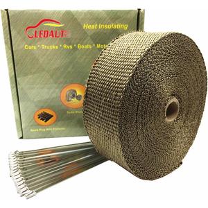 LEDAUT 2" x 50' Titanium Exhaust Heat Wrap Roll for Motorcycle Fiberglass Heat Shield Tape with Stainless Ties