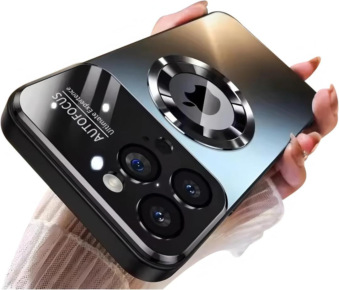 Magnetic Series Design for iPhone 16 Pro Max Case,[Compatible with MagSafe][Military Drop&Full Camera Lens Protector] Large Window Logo View Dust-Proof Matte Shockproof Cover,Black