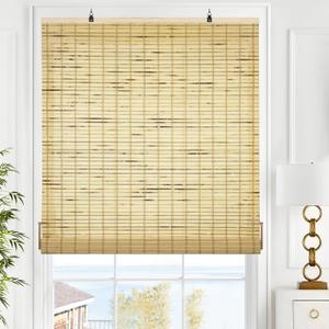 LazBlinds Cordless Bamboo Blinds, Roll Up Shades for Windows, Light Filtering Hanging Window Blinds, Bamboo Shades for Patio Indoor/Outdoor Porch, 32'' W x 72'' H, Petite Rustique