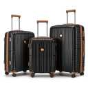 Joyway Luggage Sets 3 Piece Suitcase Set,PP Hardside Carry on Luggage Set, Travel Laggage with Spinner Wheels and TSA Lock, Black Brown