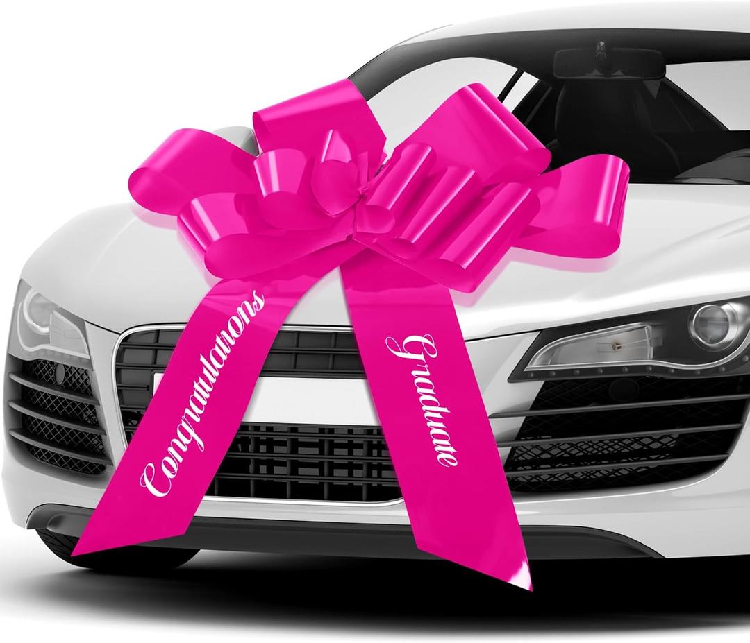 Chunful 30 Inch Graduate Car Bow Large Gift Bow for Cars 2026 Congratulations Graduate Decoration Gift Wrapping Ornament for Present Birthday Party (Rose Red)