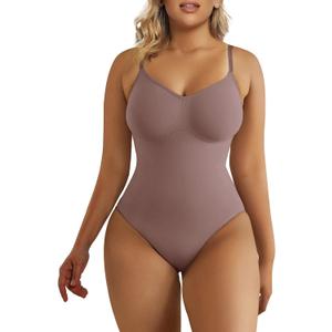 SHAPERX Women's Shapewear Bodysuit Tummy Control Body Shaper Seamless Sculpting Snatched Waist Body Suit (4X-Large, Umber Thong)