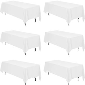 BRILLMAX 6 Pack White Tablecloths 70 x 120 Inch for 6ft or 8ft Rectangle Tables - Rectangular Bulk Linen Polyester Fabric Washable Cloth Cover for Wedding Reception Banquet Birthday Party