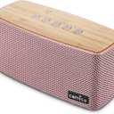 comiso Bluetooth Speakers, Portable Speaker 5.0 with 20W Stereo Sound, Wireless Stereo Pairing, Wood Bluetooth Audio with Subwoofer, 24H Playtime, Hands-Free, Great for Office, Home, Outdoor(Pink)