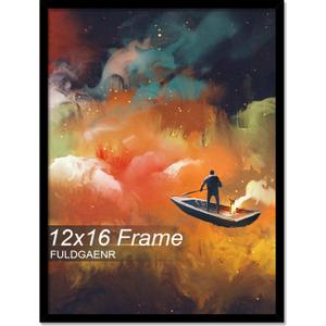 FULDGAENR 12x16 Picture Frame, Black Frames for 12 x 16 Inch Photo Poster Certificate, High Transparency Wall/Tabletop Frame with Horizontal Vertical Display (Black | 12"x16")