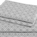 Comfort Spaces Cotton Flannel Sheets Twin Size, Ultra Soft Flannel Sheet Set with 12" Elastic Pocket , Breathable Warm Flannel Bedding, Grey Geo 3 Piece