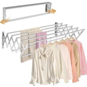 XL31.5" Wall Mounted Clothes Drying Rack, 130 LBS Large Capacity Rustproof Retractable Clothes Rack, Collapsible Drying Rack Easy to Install with 7 Drying Rods, Space Saving for LaundryWhite
