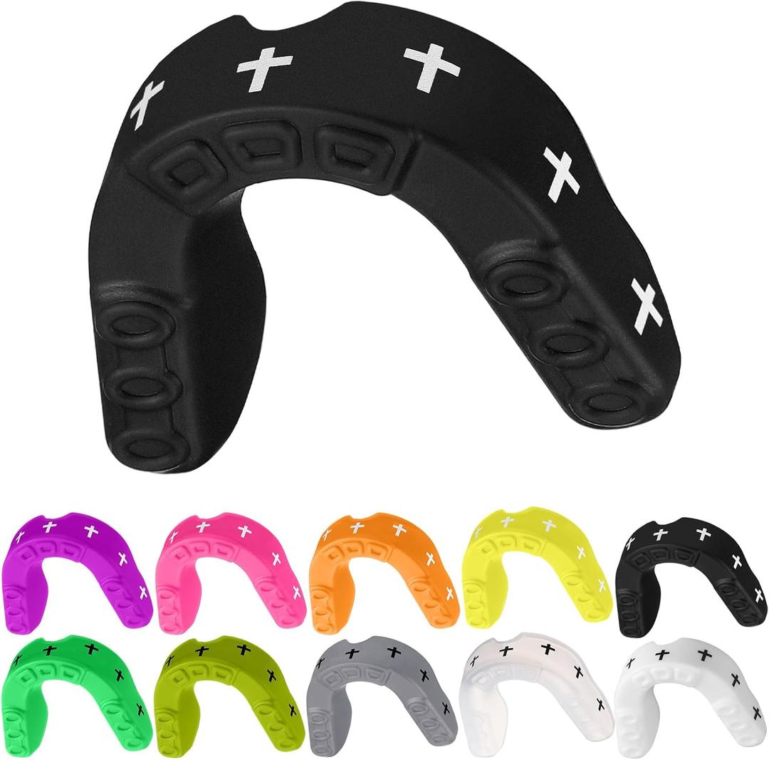 Yungyan 10 Pcs Mouth Guard for Sports Cross Printed Football Mouth Guards Bulk Youth Silicone Teeth for Football Basketball Daily Oral Protection Hockey Accessories (Multicolor)