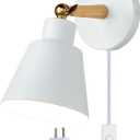 ClanKin Wall Sconces Lighting Set of 2 for Bedroom, White Wooden Style Wall Sconce Reading Lamp, Adjustable Wall Light for Bedroom Hallway Living Room (1, White Plug-in)
