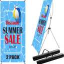 2 Pack X Frame Banner Stand Adjustable Size 23"X 63" to 32"X 78" with Portable Retractable Carrying Bag, Customize Banner Stand for Trade, Show Exhibition Market and Store Display