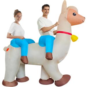 Funny 2-Person Inflatable Alpaca Costume Dual Person Team-Building Blow Up Suit/Outfit for Adults/Halloween/Cosplay/Mardi Gras