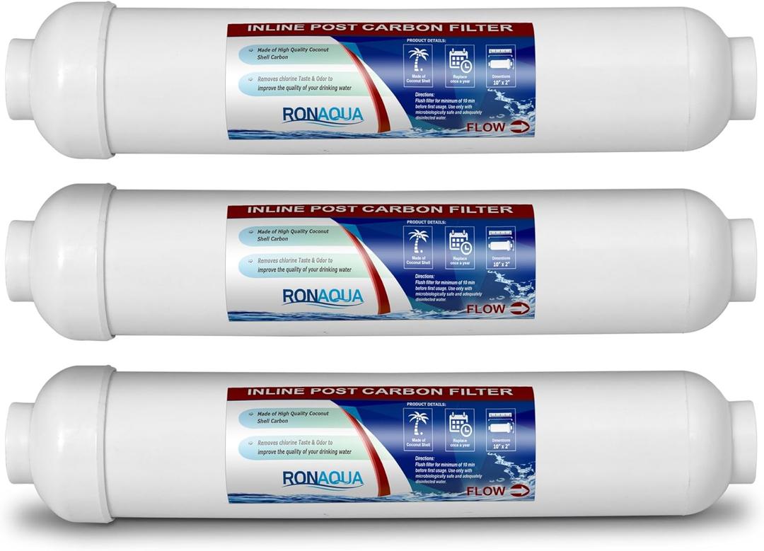 T33 Inline Coconut Grade Activated Carbon Pre/Post Membrane Filter for Taste and Odor Reduction WELL-MATCHED with AICRO, K2533JJ, FT15, IC-100A (Set of 3)