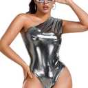ChiaoLezhee Body Suits Suit Sexy Metallic Bodysuit Bodysuits For Women Womens Outfit Rave Outfits Birthday Club Party Clubbbing Date Night Concert Festival Top Tops Black Silver Large