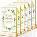Svalor Gold Acrylic Sign Holder 4X6 inch, 6 Pack Wedding Table Number Frames Vertical , Double Sided Display Gold Picture Frame, Clear Menu Holders for Wedding Reception, Party Decoration