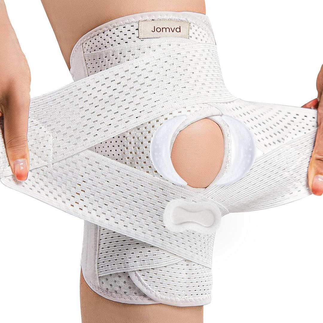 Knee Brace for Meniscus Tear, Knee Pain, Adjustable Breathable Knee Support with Side Stabilizers for Knee Pain Arthritis Recovery Joint Support, Women and MenSmall (White)