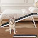 Folding Dog Ramp for Bed, 74" Durable Wood Ramp with High Traction Carpet, Gentle Long Slope, Top Landing Platform, Supports up to 150 LBS  Great for Older Dogs (Large)