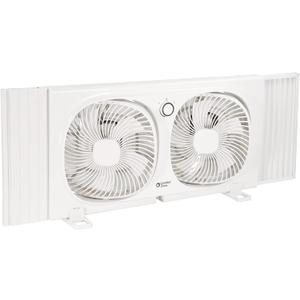 Comfort Zone 9-Inch Twin Window Fan with 2-Speed Independent 180 Rotating Fan Heads, Auto-Locking Expanders & Removable Bug Screen, for Fresh Air Intake or Warm Air Exhaust, Ideal for Home & Office