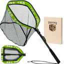 AluFloat X1 Floating fishing net for Steelhead, Fly Fishing, Kayak Fishing,Catfish, Bass & Trout - Rubber - Coated Collapsible Landing net with Fixed or Telescoping Handle-Fishing Gear & Gifts for Men (Green)