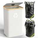 Pakusane Recycling Bin for Kitchen Indoor Home, Beige Color Large 100L/ 26 Gallon Recycle Bin with Lid Removeable Reusable Inner Bag Bottle Can Glass Waste Plastice Stickers