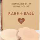 Bare Babe 40 Pieces Satin Nipple Pasties - Hypoallergenic, Disposable, Adhesive Breast Pasties - Nude Nipple Covers No-Show